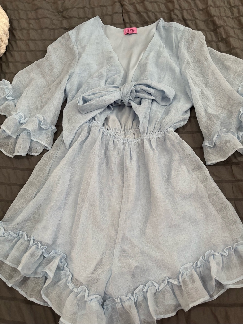 Francesca's Collections Light Blue Ruffle Tie-Front Romper